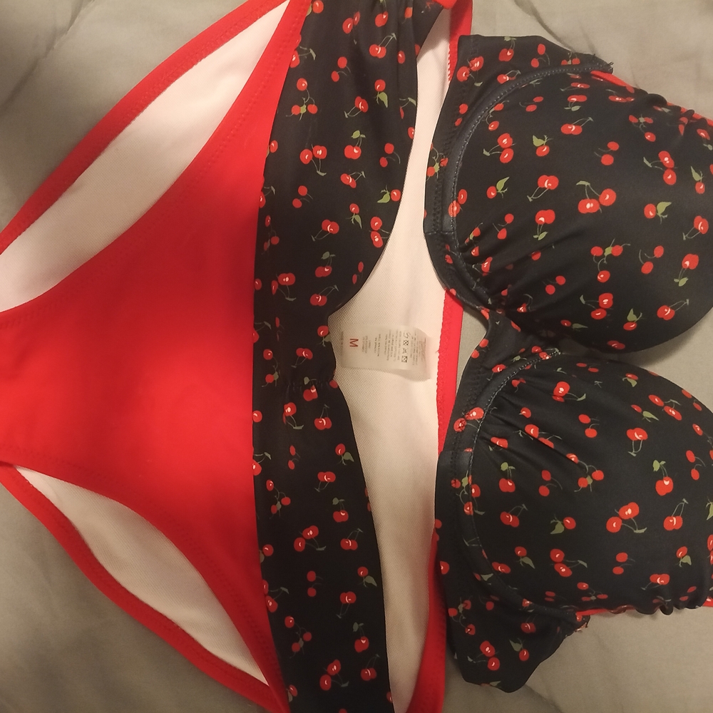 Amazon Red and Black Heart Print Bikini